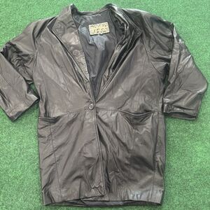VTG IZZI Black Leather Blazer Jacket M Made in Korea 80s 90s Oversized